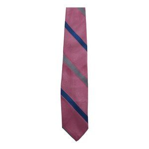 Hennessy Couture Repp Stripe Pattern Pink Polyester Silk Skinny Necktie